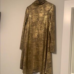 Fever Gold Metallic Turtleneck Dress